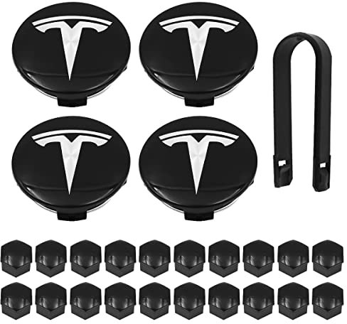 WANGCL 25PCS Wheel Cap Kit with 4 Center Hub Cap 20 Lug Nut Cover 1 Puller Fit for Model 3 Model Y Model S Model X -White T