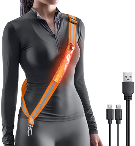 Lauflicht Joggen mit Reflektoren Gürtel, LED Lauflampe USB Aufladbar Verstellbar Nacht Sicherheitslicht Laufgürtel für Joggen Laufen Running Fahrradfahren Hundewandern Outdoor Sports
