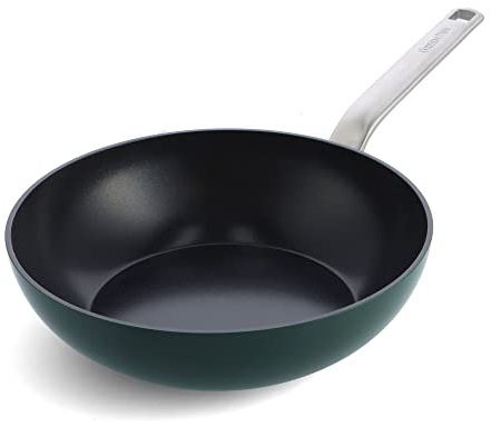 GreenPan Evolution Hard Anodized Healthy Ceramic Non-Stick 28 cm Wok Pan, PFAS-Free, Induction, Oven Safe, Pine Green