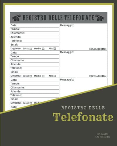 Registro delle telefonate: Rubrica dei messaggi telefonici con oltre 600 registri delle chiamate