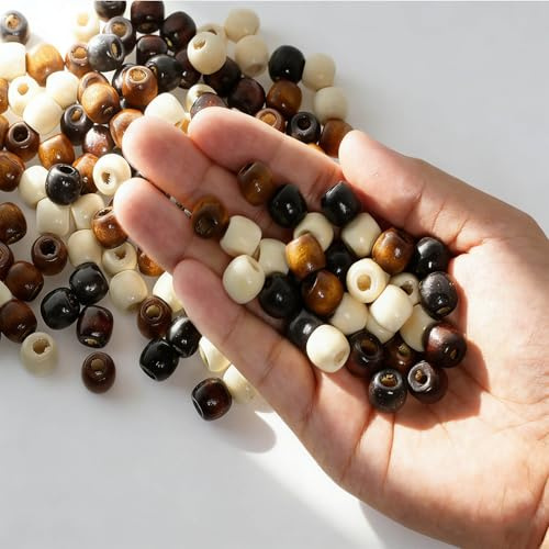 100 Pcs Wooden Beads for Crafting, Hair Beard Beads, Macrame Bead Large Hole, BetterJonny 17 * 16mm 4 Colors Natural Big Bead for Braids, for Rosary Bracelet Jewelry Craft Making