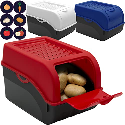 ARTECSIS Set di 3 scatole di conservazione alimentare, 5 l, colore: Blu Bianco Rosso + 6 Stickers/Frutta, Verdura