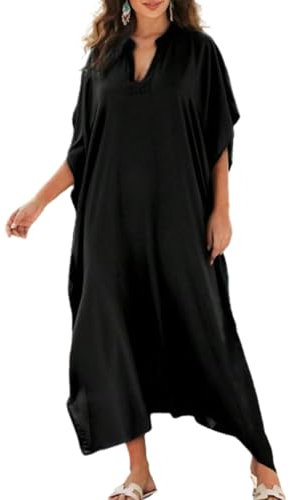 Bsubseach Kaftan Kleider für Frauen Plus Größe Kaftan Kleid Solid Bikini Strand Badeanzug Cover Up Loungewear Schwarz