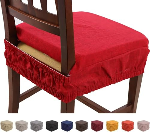 Russo Tessuti Set 6 Cuscini Sedia Coprisedia Imbottiti Vesto Molla Loneta Elastico Tinta Unita -Rosso