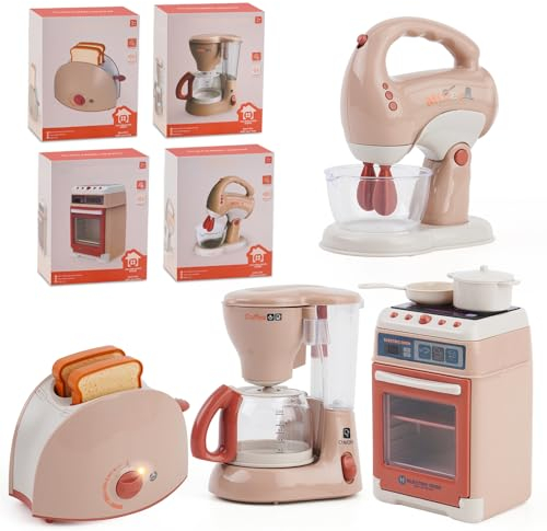 Küchengeräte Spielzeug Set，Küchenmaschine Kinder Set mit Kaffeemaschine,Mixer,Toaster,Backofen ，Spielzeug Rollenspiele Geschenke für Mädchen Jungen