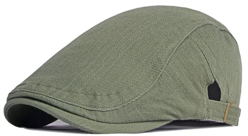 Xinveen Newsboy Hats for Men Flat Cap Cotton Adjustable Breathable Irish Cabbie Ivy Driving Hunting Hat Olive Green