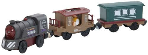 Set di treni per binari in legno, vintage, 3 carrozze, treni luminosi con 1 passeggero, interruttore a pulsante fai da te, treno giocattolo alimentato a batteria per bambini da 4 6 anni, regalo