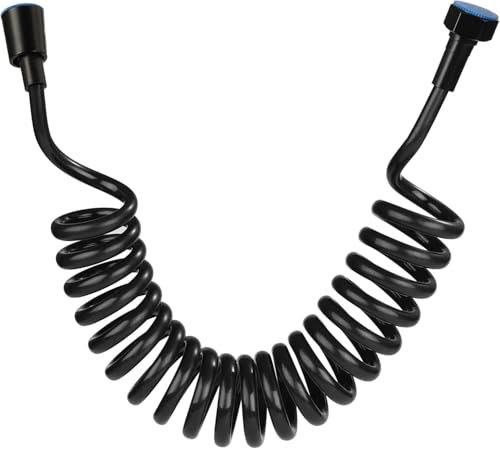 Flexible de Douche, Tuyau de Douche Rétractable 300cm Noir, Flexible de Douche en Mousse avec Bouchon, Tuyau à Ressort Télescopique pour Douchette, WC et Bidet, Installation Facile et Rapide