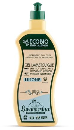 Lavanderina, Detersivo Lavastoviglie al Limone, Gel Lavastoviglie 38 Lavaggi, 650 ml x 3 Pack, Detergente Ecologico per Lavastoviglie, Sgrassante, Anticalcare e Brillantante