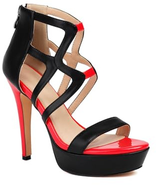 Feinlina Donne Sexy Da Sera Strappy Sandali A Tacco Alto Moda Punta Aperta Nero Rosso Tacco A Stiletto Abito Partito Scarpe con Cerniera Back Zip, Nero, 42 EU