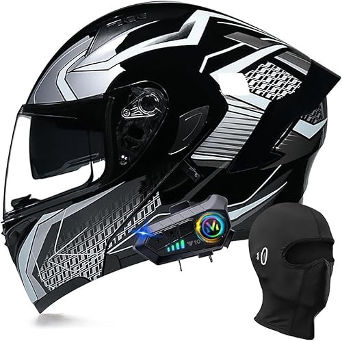 Bluetooth modulär motorcykelhjälm, integralhjälm med uppfällbart dubbelt visir med dubbel högtalare och mikrofon, DOT/ECE-godkänd, för vuxna, män och kvinnor, storlek M~XXL I,M=57-58 cm
