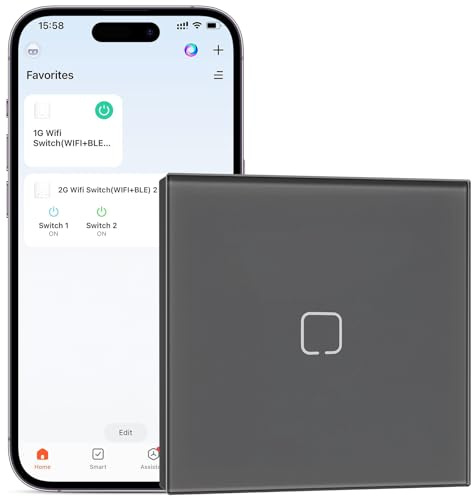 BSEEDLIFE Smart WiFi Light Switch,Intelligent Touch Wall Switch for Smart Home,Compatible with Alexa,Google Home(Via Tuya/Smart Life App),86 * 86mm 1 Gang,Grey(Neutral Wire Required)