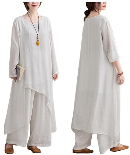 DAYKET Uniforme Tai Chi per Donne, Tute da Kung Fu a Maniche Lunghe, Abbigliamento per Arti Marziali in Cotone e Lino,White-M