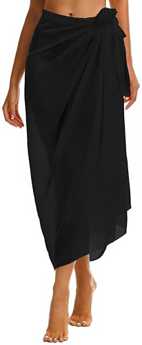 florynova Sarongs for Women Summer Swimwear Bikini Cover Up Long Swimsuit Wrap Beach Coverups(Black)