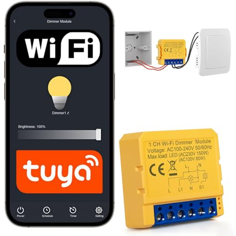 LED-dimmerströmbrytare, WLAN-dimmer, WLAN-strömbrytare dimbar 2,4 GHz, Alexa ljusströmbrytare Smart Life/Tuya App, röststyrning/timer, WiFi-dimmerströmbrytare 1-vägs, växelkoppling, kompatibel Alexa
