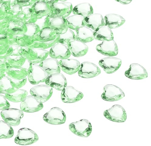 QUARKZMAN 250 Pcs Gemas Corazón Acrílicas Verde Claro Cristales Falsos Corazón para Relleno Floreros Decoraciones San Valentín Gemas Corazón para Esparcir En Mesa Fiestas Bodas Manualidades
