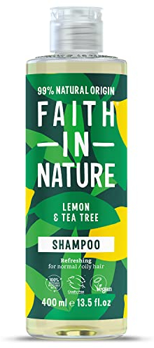 Faith In Nature Natural Lemon & Tea Tree Shampoo, Refreshing, Vegan & Cruelty Free, No SLS or Parabens, For Normal to Oily Hair, 400ml