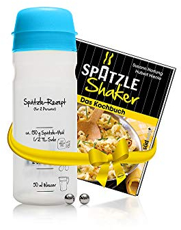 Set für Spätzle: Spätzle-Shaker (BLAU) für 2 Portionen Spätzle (675ml) Das patentierte Original Made in Germany + Kochbuch