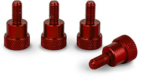 PrecisionGeek Rändelschrauben M5 x 10 mm – Ansatzschrauben aus Aluminium – 22 mm Gesamtlänge – Griffschrauben zur Handverschraubung – Rot eloxiert – 4 Stück