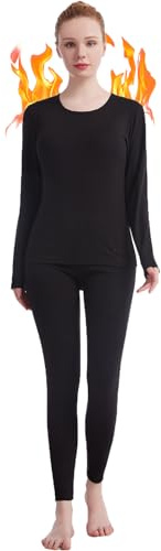 Fomolom Thermal Underwear Women Long Johns Womens Thermal Underwear Sets Solid Ultra Soft Base Layer Gifts with Box (Black, Large)