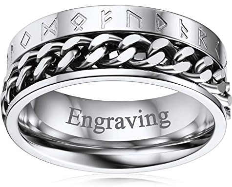 FaithHeart Grande Bague Personnalisé Prénom Vikings Homme 66,Bagues Acier Inoxydable Runique,Bijoux Anneau Tournant Anti Stress,Unique Cadeau Anniversaire pour Hommes Garçons