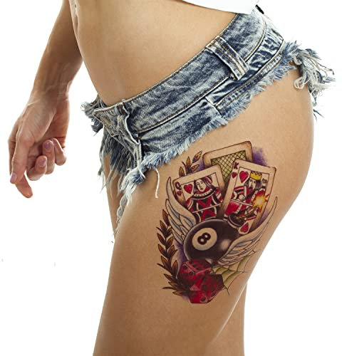2 x XL Game Tattoo - Würfel, Billard, Karten - Temporary Body Tattoo - HB368 (2)