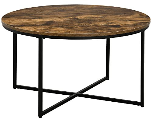 HOMCOM Round Coffee Table, Industrial Side Table with Metal Frame, Large Coffee Tables for Living Room, Bedroom, Rustic Brown