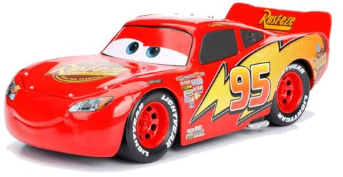 Jada Toys Lightning McQueen Auto (21 cm) - Spielzeugauto aus Disney Pixar Cars mit Motorhaube zum Öffnen, Fahrzeug aus Metall für Kinder ab 8 Jahre, Maßstab 1:24
