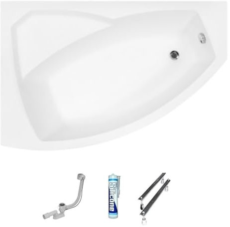 ECOLAM Baignoire d'angle acrylique Rima 170x110cm | version gauche | pieds siphon + silicone | Belle forme Design moderne
