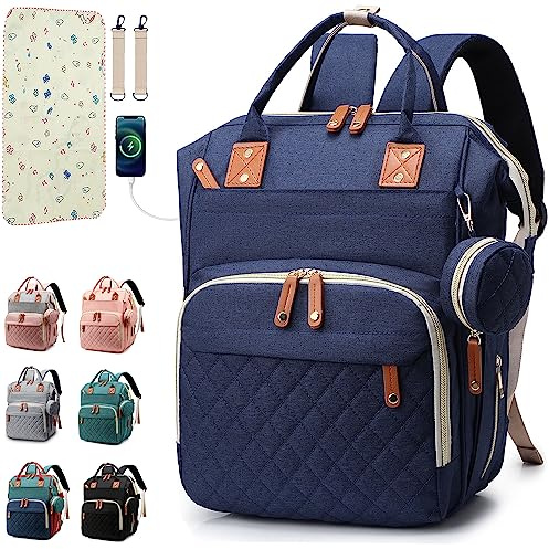 SHITIESHOU Diaper Bag Backpack Baby Bag, Baby Girl Boy Diaper Bag for Dad Mom with Pad, 16 Pockets, Pacifier Case, Large Diaper Bags Unisex for Travel (Blue)