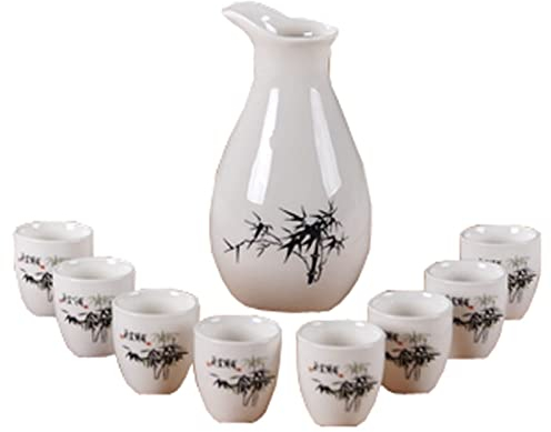 ZEALMAX Ensemble de 9 Verres à saké et cruches à saké de Style Japonais pour la dégustation de vin et de thé Art，A