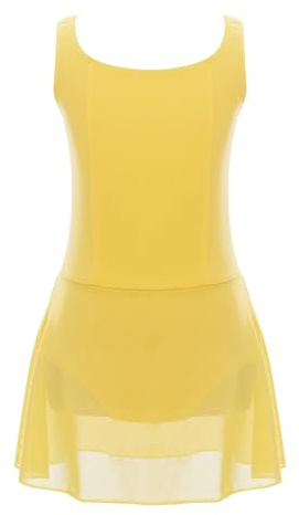 inhzoy Body Ginnastica Artistica Bambina con Chiffon Gonna Vestito da Balletto Danza Classica Ballerina Moderna Senza Maniche Abito da Pattinaggio Artistico Dancewear Giallo 3-4 Anni