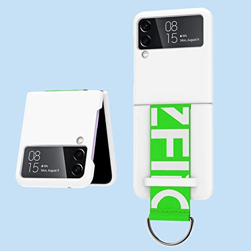XZEIT Funda con para Samsung Galaxy Z Flip 3 con Anillo, Funda Plegable para teléfono Celular Galaxy Z Flip 3, con Correa de policarbonato en Acabado Mate, Resistente, Resistente los Golpes - Blanco