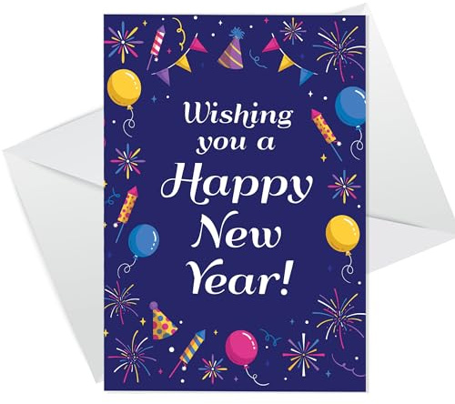 RED OCEAN New Year Card for Family & Friends, Happy New Year Eve Celebration with White Envelope
