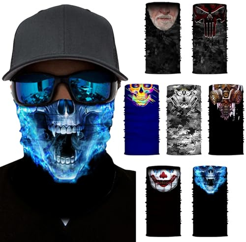 Mask, stormmask, multifunktionell halsduk, munskydd med elastisk slang, halsmask, ansiktsmask för män/kvinnor, används för motorcyklar, cyklar, skidåkning. (Sju stycken kostym), svart, one size