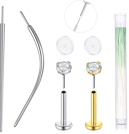 AVYRING Piercing conico in acciaio inox, filettatura esterna, strumento assistente per piercing per trago, cartilagine, orecchio, labbro, naso, elica, gioielli, 14G, 16G, 18G, 20G, Acciaio