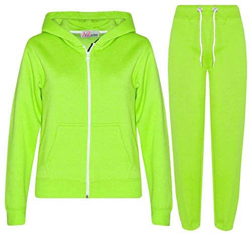 A2Z 4 Kids Flickor Pojkar Vanlig Träningsoverall Huvtröja - T.S Plain Neon Green 7-8.