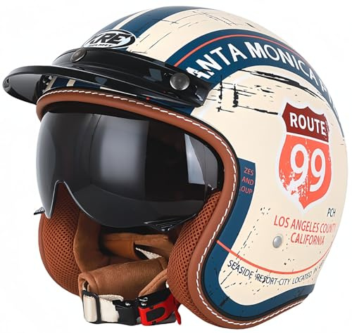 Casques Ouverts Demi-Casque De Moto 3/4, Casque De Moto Rétro, Casque Jet Rétro Approuvé Dot/ECE pour Hommes Et Femmes, Cyclomoteur, Moto, Hélicoptère A,S57-58CM