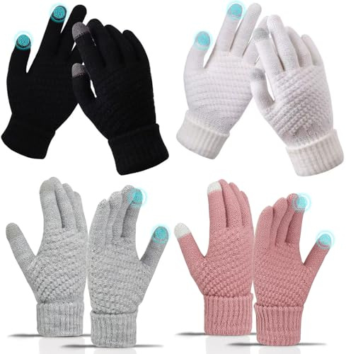 VEGCOO 4 Pares Guantes Térmicos Mujer, Guantes Mujer Invierno Guante Tactiles para Movil,Guante Suaves y Cálidos para Deportes, Caminatas, Conducción, Ciclismo y Esquí