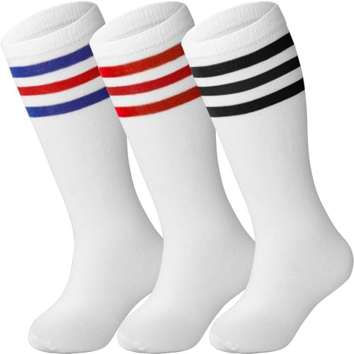 DRESHOW Niños Calcetines de Fútbol del niño a Rayas Hasta la Rodilla Calcetines de Algodón Uniforme Deportivo Largo Tubo de Calcetines para Niños Niñas