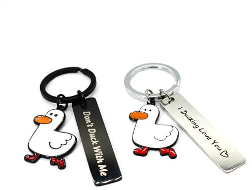 GUOMIS Schlüsselanhänger,schlüsselanhänger glücksbringer,Schlüsselanhänger Auto,I Ducking Love You Geschenke zum Führerschein Weihnachten Geburtstag Paare Jahrestag（Schwarz-Silber, 2er-Pack）