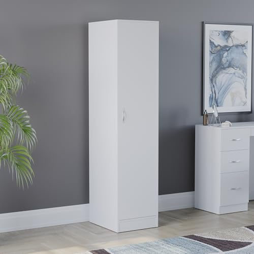 Vida Designs Riano 1 Door Wardrobe | White | Bedroom Furniture | 170H x 40W x 53D cm | with Shelf & Hanging Rail | Large Capacity Storage
