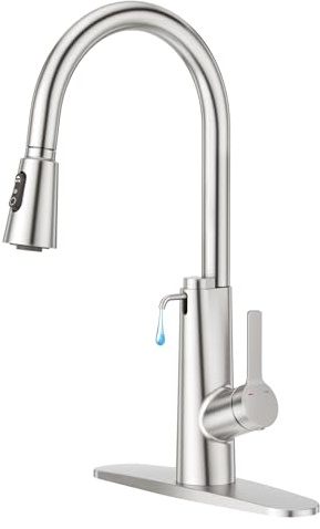 CREA Kitchen Faucets with Built-in Soap Dispenser and Pull Down Sprayer Single Handle Bar Sink Faucet 1 Hole Pull Out Utility Laundry Faucet Brushed Nickel Stainless Steel