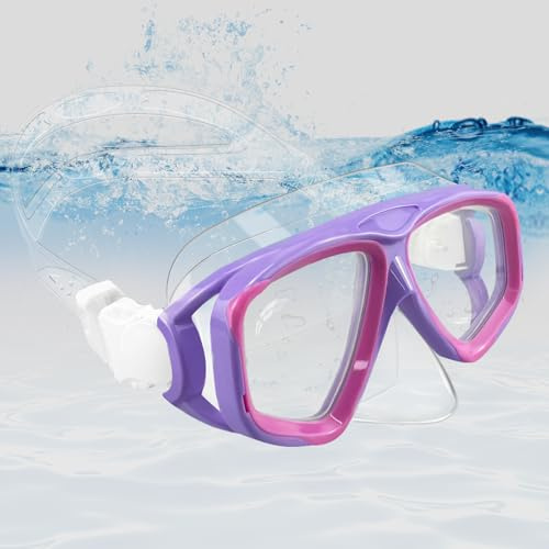 Moseem Lunettes de plongée pour enfants, garçons, filles, adolescents - Panorama 180° - Masque de plongée haute définition avec masque nasal - Convient pour garçons et filles âgés de 4 à 14 (violet et
