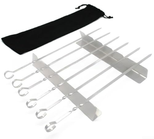 Juego de pinchos para barbacoa de acero inoxidable con soporte y cepillo de aceite, estante reutilizable para asar carne y verduras