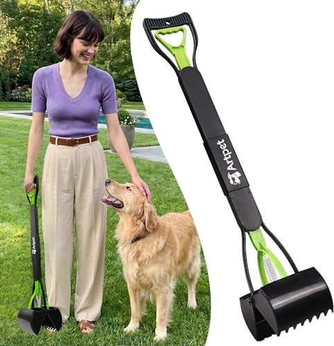 Artpet 32 Inch Dog Pooper Scooper Long Handle for Large Dogs for Yard – No Bending Great on The Back, Ease of Pick Up, Convenient, Heavy Duty, Grass Friendly, Plastic, Green