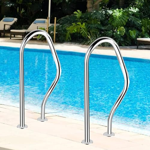 Pasamanos de Piscina de Acero Inoxidable con Base de Montaje, Plateado, Resistente a la corrosión, barandilla de Escalera humanizada para spas y Parques acuáticos (1 Unidad)