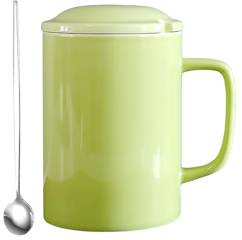 NIUKOMY Jumbo kaffekopp 1000 ml, extra stor keramisk kaffekopp, stor kaffemugg XXL, stor mugg 1 liter med lock och sked för kontor och hem, ljusgrön