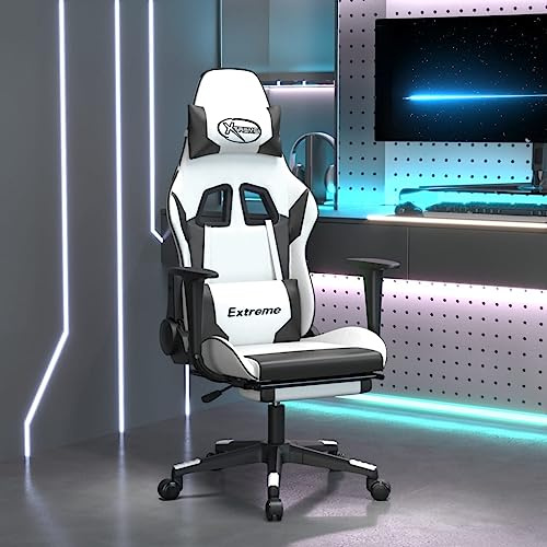 Solivagant Chaise de Jeu avec Repose-Pied Blanc et Noir Similicuir,(16.6 KG)