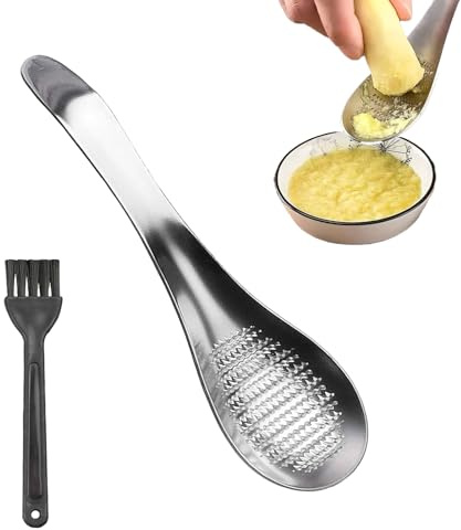 VTYTZZ 2 ralladores de jengibre premium de acero inoxidable con cuchara, rallador de jengibre, rallador de ajo, rallador de jengibre, rallador de parmesano, rallador de limón, cúrcuma y wasabi (plata)